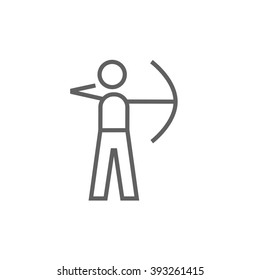 Archer training with bow line icon.