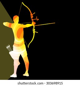 Archer training bow man silhouette illustration vector background colorful concept made of transparent curved shapes