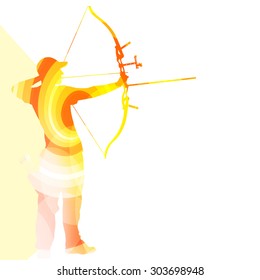 Archer training bow man silhouette illustration vector background colorful concept made of transparent curved shapes