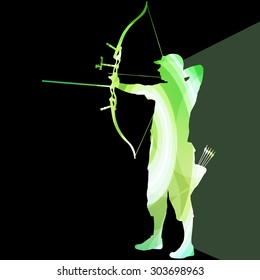Archer training bow man silhouette illustration vector background colorful concept made of transparent curved shapes
