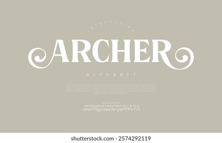 Archer typography beauty fashion elegant minimalist serif italic fonts decorative wedding vintage retro logos. Minimal luxury font alphabet logo. Vector illustration