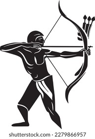 Archer vector. Archer aiming his bow with arrow. Hunter, archer tattoo.