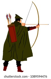 Archer vector illustration isolated on white background. Robin Hood vector. Traditional hunter in hunting.