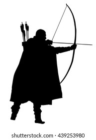 Archer vector silhouettes on the white background. Traditional hunter in hunting.