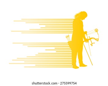Archer woman bending bow vector background concept made of stripes
