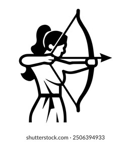 Archer Woman logo or modern line icon. Vector line art and icon design with bold outline. Black and white Pixel Perfect minimalistic symbol isolate white background. Creative logotype