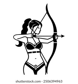 Archer Woman logo or modern line icon. Vector line art and icon design with bold outline. Black and white Pixel Perfect minimalistic symbol isolate white background. Creative logotype