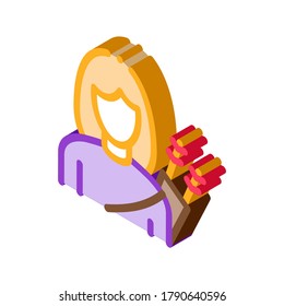 Archer Woman Silhouette Icon Vector. Isometric Girl Archer Athlete With Arrows Tool In Bag Behind Back Concept Linear Pictogram. Shooter sign. color isolated symbol illustration