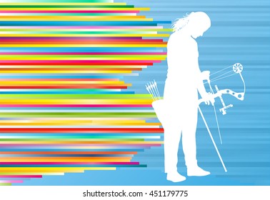 Archer woman training with bow vector background abstract illustration