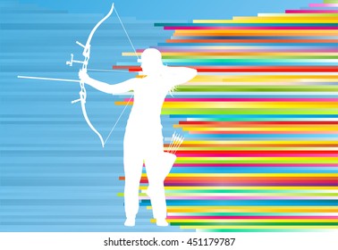 Archer woman training with bow vector background abstract illustration