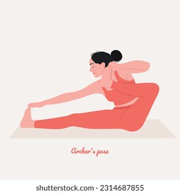 Archer's pose. Young woman practicing Yoga pose. Woman workout fitness, aerobic and exercises