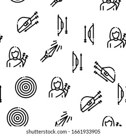Archery Activity Sport Seamless Pattern Vector Thin Line. Illustrations