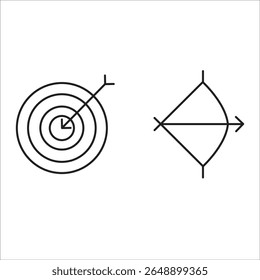 Archery aim target and bow arrow icon simple minimal line vector illustration for sports accuracy challenge training goal focus precision design.
