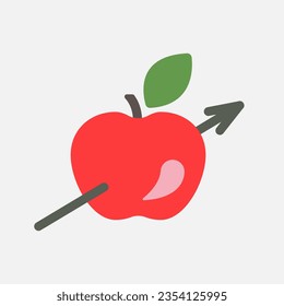 Archery apple with arrow flat icon. Winner, goal achievement. Manage to reach target concept. Vector illustration