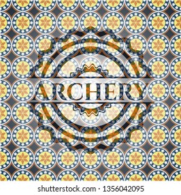 Archery arabic style emblem. Arabesque decoration.