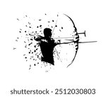 Archery, archer athlete shooting arrow, isolated vector silhouette