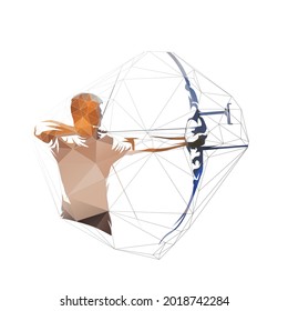 Archery, archer athlete shooting arrow, isolated low polygonal vector illustration
