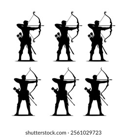 archery, archer, bow, arrows, silhouette, target, precision, sports, practice, skill, hunting, archery equipment, bowstring, arrow quiver, stance, focus, archery challenge, competition, traditional we