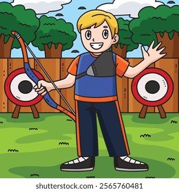 Archery Archer with Bow Colored Cartoon 