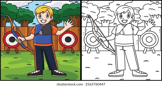 Archery Archer with Bow Coloring Page Illustration