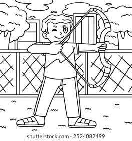 Archery Archer Dry Firing a Bow Coloring Page 