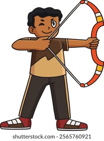 Archery Archer Dry Firing a Bow Cartoon Clipart