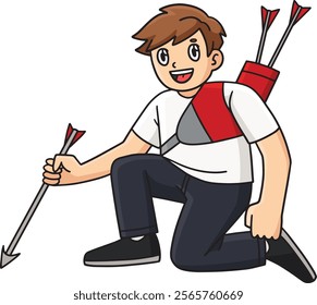 Archery Archer Picking Up Arrow Cartoon Clipart