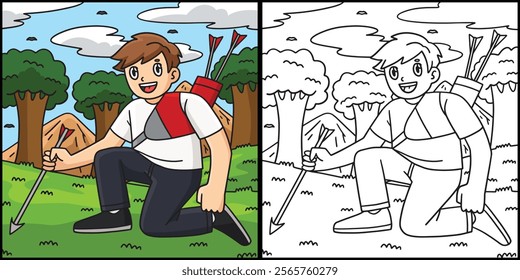 Archery Archer Picking Up an Arrow Illustration