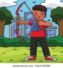 Archery Archer Raising Bow and Arrow Colored 