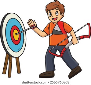 Archery Archer Retrieving Arrow Cartoon Clipart