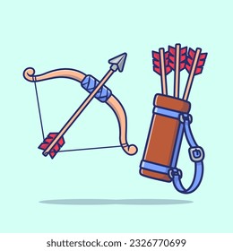 Ilustración Del Icono Del Vector De Caricaturas De Arco Con Flecha Y Bow. Concepto de icono de objeto armónico Vector Premium aislado. Estilo de dibujo plano
