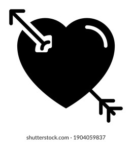 Archery arrow inside heart, concept of love cupid