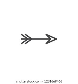 Archery arrow line icon. linear style sign for mobile concept and web design. Right direction arrow bow outline vector icon. Symbol, logo illustration. Pixel perfect vector graphics
