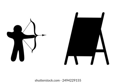 Archery with an arrow. Silhouette. A crossbow with a drawn string, a sporting instrument for target shooting. Vector illustration. Isolated background. Idea for web design.