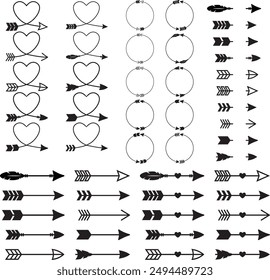 Archery arrows. 10 unique archery arrow variations. With hearts, heart shaped, circular border and split monogram variations