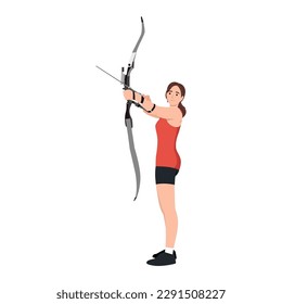 Archery athlete with compound bow. Flat vector illustration isolated on white background