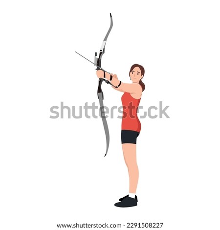 Archery athlete with compound bow. Flat vector illustration isolated on white background