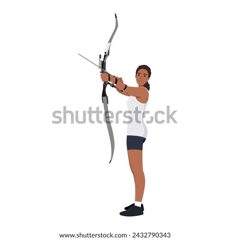 Archery athlete with compound bow. Flat vector illustration isolated on white background
