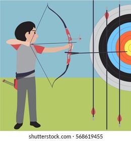 Archery athletic sport vector cartoon illustration set