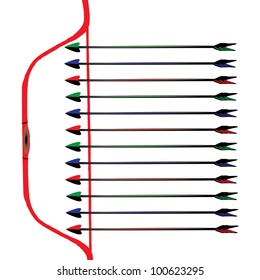 Archery background- arrows and bow on white background