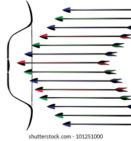 Archery background- arrows and bow on white background