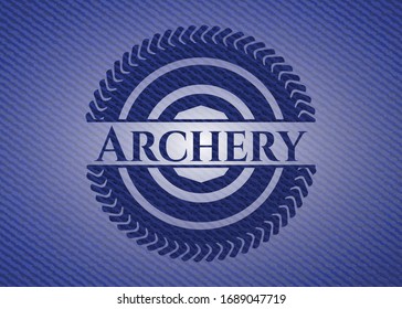 Archery badge with jean texture. Vector Illustration. Detailed.