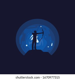 archery in blue sun illustration