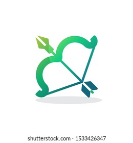 Archery bow and arrow flat icon, vector sign, Cupid bow colorful pictogram isolated on white. Symbol, logo illustration. Flat style design
