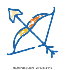 Archery bow and arrow glyph icon illustrating ancient sport, aiming for a target, or representing a zodiac symbol like sagittarius, depicted with bold blue lines and vibrant colors