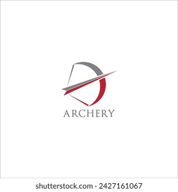 archery bow and arrow red gray vector logo template