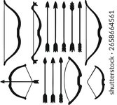 Archery Bow and Arrows Silhouette Set – Vector Illustration
