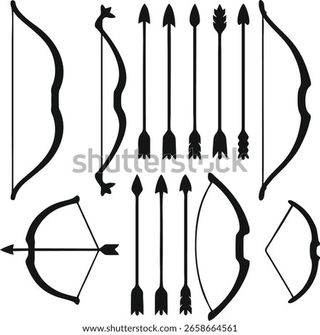 Archery Bow and Arrows Silhouette Set – Vector Illustration
