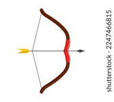 Archery bow with drawn arrow vector illustration. Equipment for archery isolated on white background. Sports concept for game design