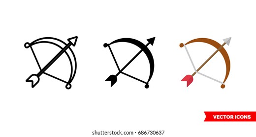 Archery or bow icon of 3 types: color, black and white, outline. Isolated vector sign symbol.
